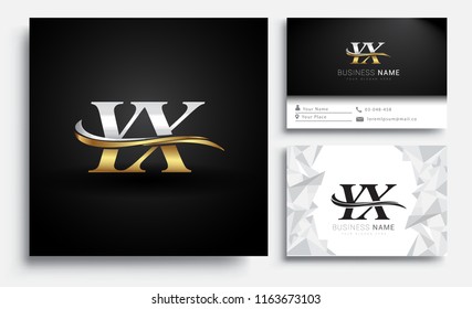 initial letter YX logotype company name colored gold and silver swoosh design. Vector sets for business identity on white background.