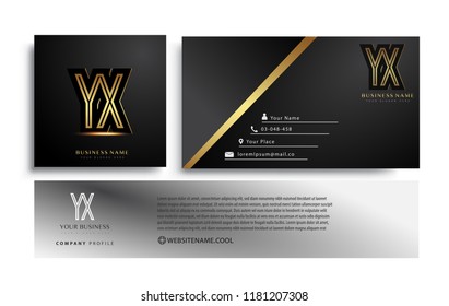 initial letter YX logotype company name colored gold elegant design. Vector sets for business identity on black background.