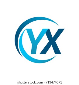 initial letter YX logotype company name blue circle and swoosh design. vector logo for business and company identity.