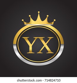 initial letter YX logotype company name with oval shape and crown, gold and silver color. vector logo for business and company identity.