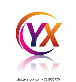 initial letter YX logotype company name orange and magenta color on circle and swoosh design. vector logo for business and company identity.