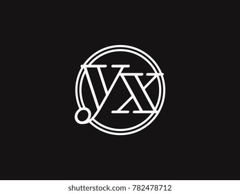 Initial letter yx lowercase outline inside the circle logo template white on black background