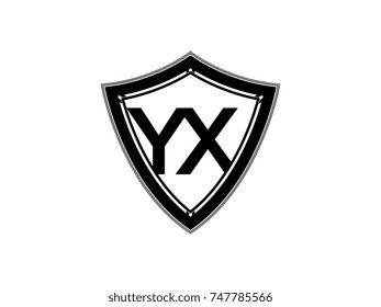 Initial letter YX shield logo black monogram vector illustration