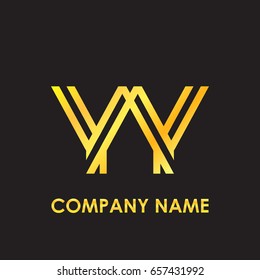Initial letter YY elegant gold reflected lowercase logo template in black background