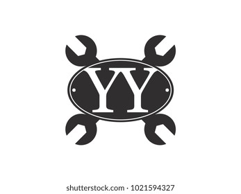 Initial letter YY logo automotive club with crossed wrench black