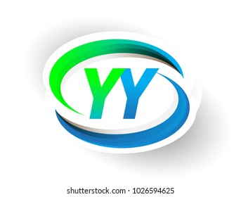 initial letter YY logotype company name coloured blue and green swoosh design, modern logo concept. vector logo for business and company identity.