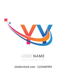 initial letter YY logotype company name colored orange, red and blue swoosh star design. vector logo for business and company identity.
