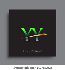 initial letter YY logotype company name colored green and gold swoosh design. vector logo for business and company