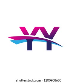 initial letter YY logotype company name colored blue and magenta swoosh design. vector logo for business and company