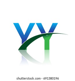 initial letter YY logotype company name colored blue and green swoosh design. vector logo for business and company identity.
