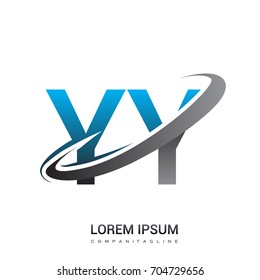 initial letter YY logotype company name colored blue and grey swoosh design. logo design for business and company identity.