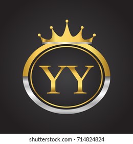 initial letter YY logotype company name with oval shape and crown, gold and silver color. vector logo for business and company identity.