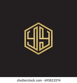 Initial letter YY, minimalist line art hexagon logo, gold color on black background