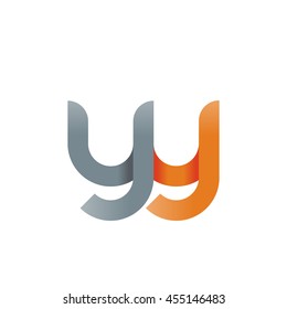 initial letter yy modern linked circle round lowercase logo orange gray