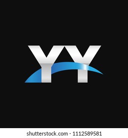 Initial letter YY, overlapping movement swoosh logo, metal silver blue color on black background