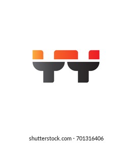 Initial letter YY, straight linked line bold logo, gradient fire red black colors