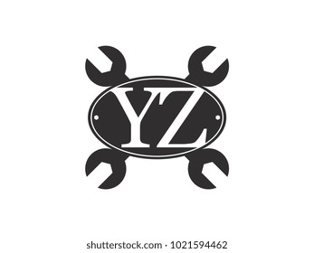 Initial letter YZ logo automotive club with crossed wrench black