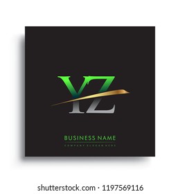 initial letter YZ logotype company name colored green and gold swoosh design. vector logo for business and company