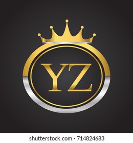 initial letter YZ logotype company name with oval shape and crown, gold and silver color. vector logo for business and company identity.