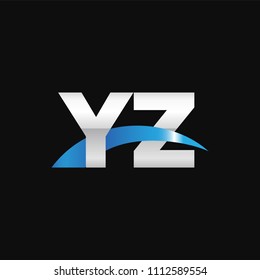 Initial letter YZ, overlapping movement swoosh logo, metal silver blue color on black background