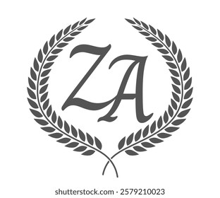 Initial letter Z and A, ZA monogram logo design with laurel wreath. Luxury calligraphy font.