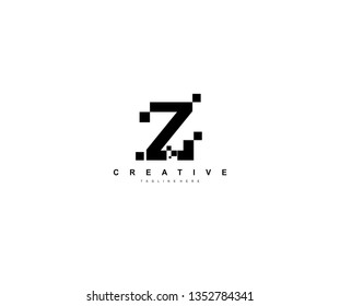Initial Letter Z Abstract Pixel Square Art Minimalist Logo