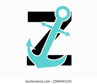 Initial Letter Z Anchor Logo Design Concept For Boat, Ship, Yacht, Nautical Transport Symbol