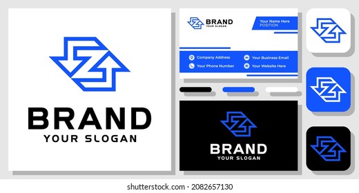 Initial Letter Z Arrow Recycle Monogram Geometric Modern Logo Design with Business Card Template