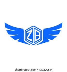 Initial Letter Z, B, ZB Wings Design Logo with Blue Color