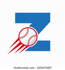 Initial Letter Z Baseball Logo Concept With Moving Baseball Icon Vector Template