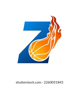 Initial Letter Z Basketball Logo Concept with fireball