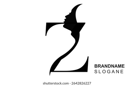 Initial letter Z  beauty women face logo design. Unique and luxury feminine vector illustration.