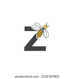 Initial letter Z bee logo design. Honey bee with letter Z on wings logo or icon vector bee design illustration concept .