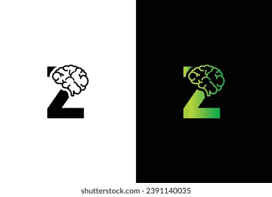Initial letter Z brain logo and icon vector illustration template design. Letter Z Brain Idea Logo.