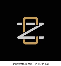 Initial letter Z and C, ZC, CZ, overlapping interlock logo, monogram line art style, silver gold on black background