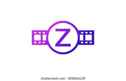 Initial Letter Z Circle with Reel Stripes Filmstrip for Film Movie Cinema Production Studio Logo Inspiration