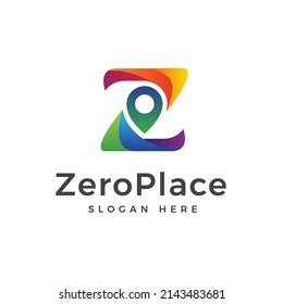 Initial letter Z colorful rainbow with pin map location logo design