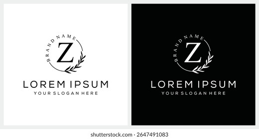 Initial letter Z cosmetics fashion logo design, serif font graphic icon, leaves nature symbol concept