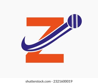 Initial Letter Z Cricket Logo Concept With Moving Ball Icon For Cricket Club Symbol. Cricketer Sign