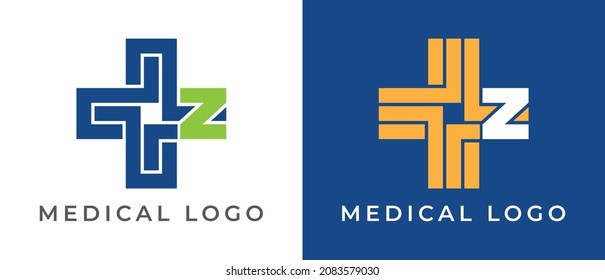 letra inicial Z cruz más icono de logotipo médico ilustraciones de la plantilla de diseño