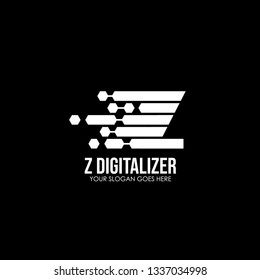 Initial Letter Z Digital Logo Design Template. The hexagonal connection with white and black - Vector
