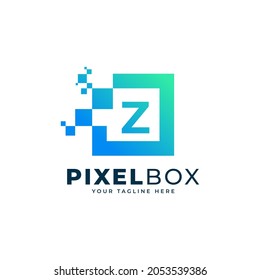 Initial Letter Z Digital Pixel Logo Design. Geometric Shape with Square Pixel Dots. Usable for Business and Technology Logos
