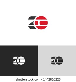 Initial Letter z e linked lowercase logo design template elements. Red letter Isolated on black white grey background. Suitable for business, consulting group company.