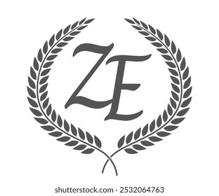 Letra inicial Z y E, diseño del logotipo del monograma de ZE con corona de laurel. Fuente de caligrafía de lujo.