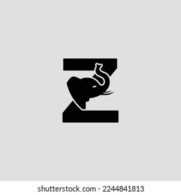 Initial letter Z with elephant shape line art. Modern Elephant Z Letter Alphabet Logo Design.