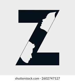 Initial Letter Z Face logo design. Male and Female Faces design concept alphabet font. Vector Illustration.