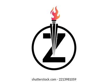 Initial Letter Z Fire Torch Concept With Fire and Torch Icon Vector Symbol. Modern vector logo for Fire Torch business, and company identity.