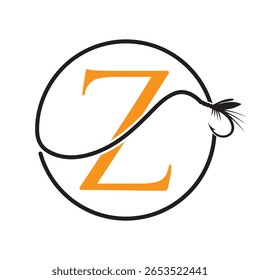 Initial Letter Z Fishing Logo Design Concept With Fishing Hook Symbol Vector Template