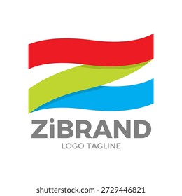 Logotipo inicial de la cinta de la bandera de la letra Z, estilo moderno del logotipo de 3 colores