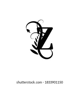 Initial Letter Z Flourish Monogram in Black and White Color.